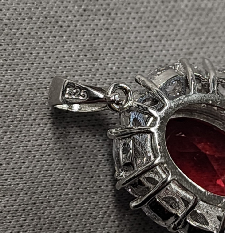 Garnet & Cubic Zirconia Sterling Silver Pendant 26mm