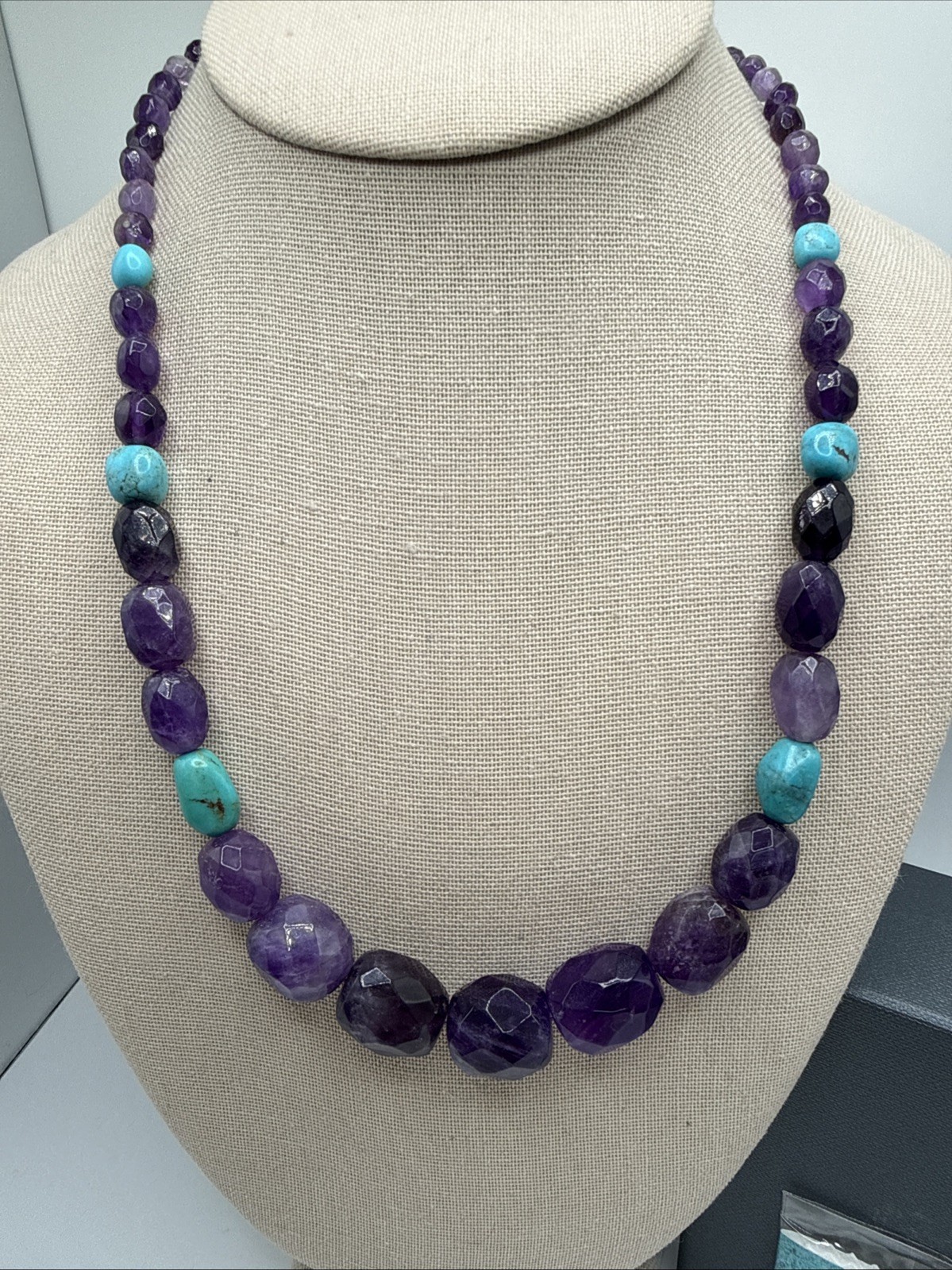 Jay King Natural Amethyst & Turquoise Sterling Silver Beaded Necklace