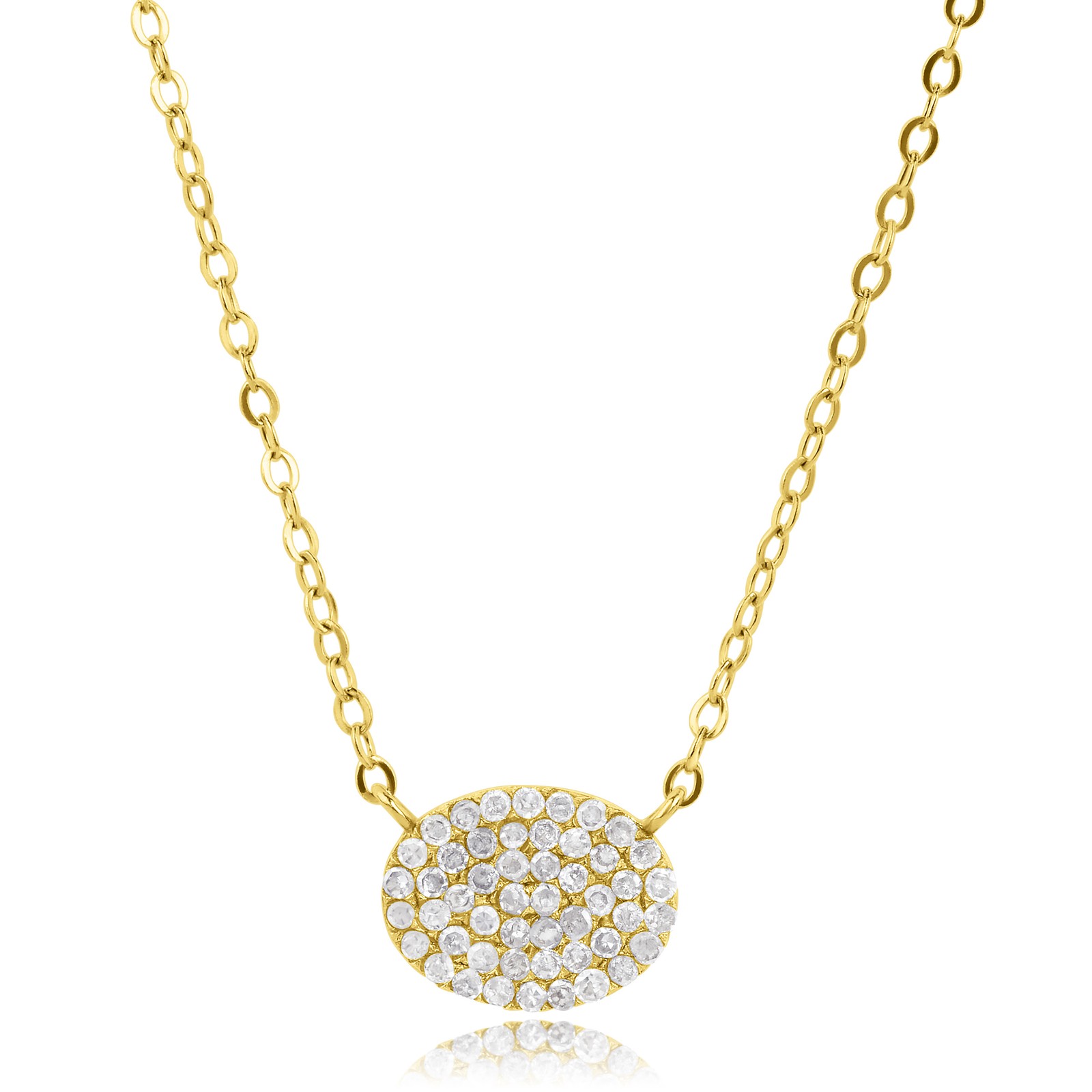 10K Yellow Gold Oval Diamond Cluster Pendant Necklace Women 18 Cable Chain