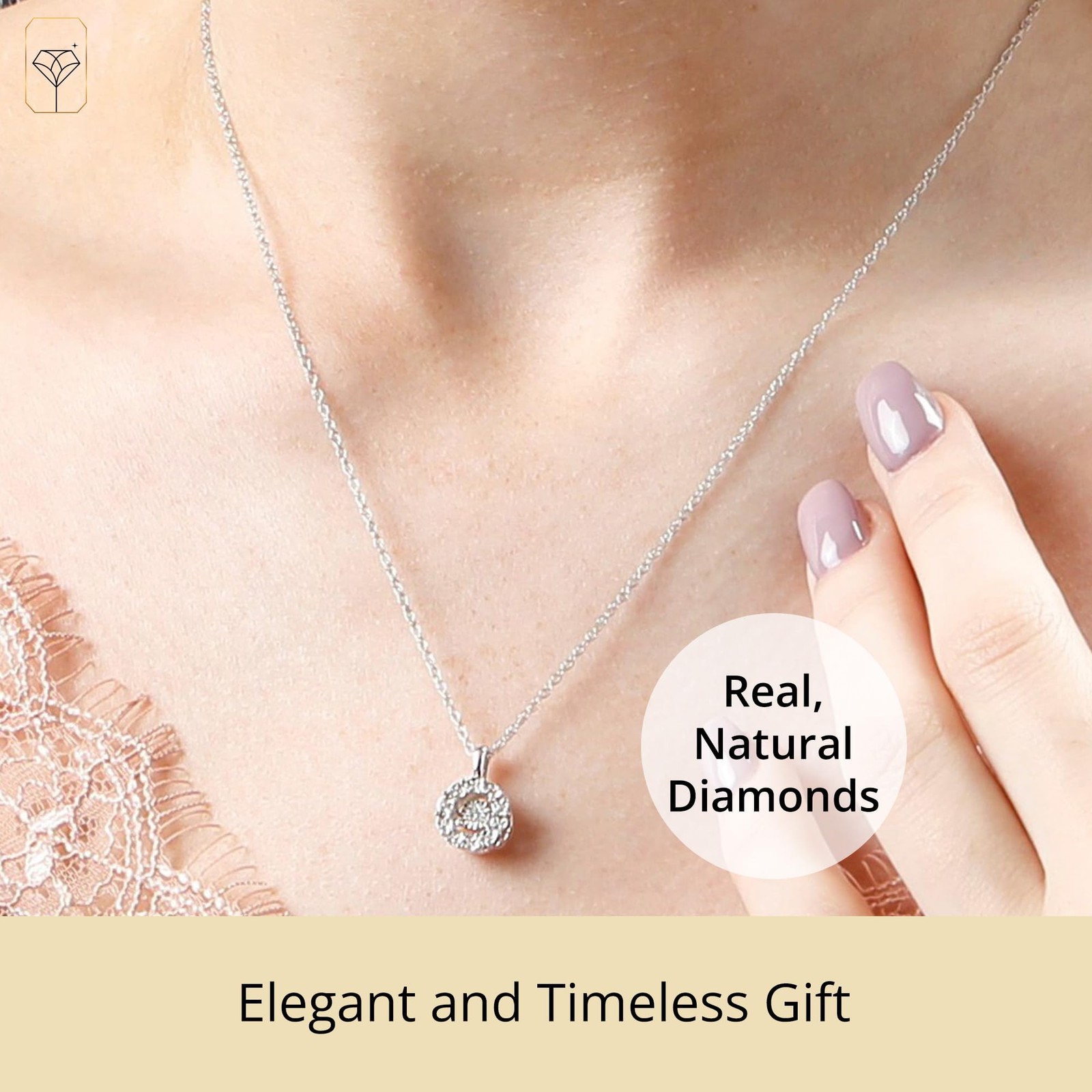 925 Sterling Silver Dancing Diamond Circle Pendant Necklace Sterling Silver