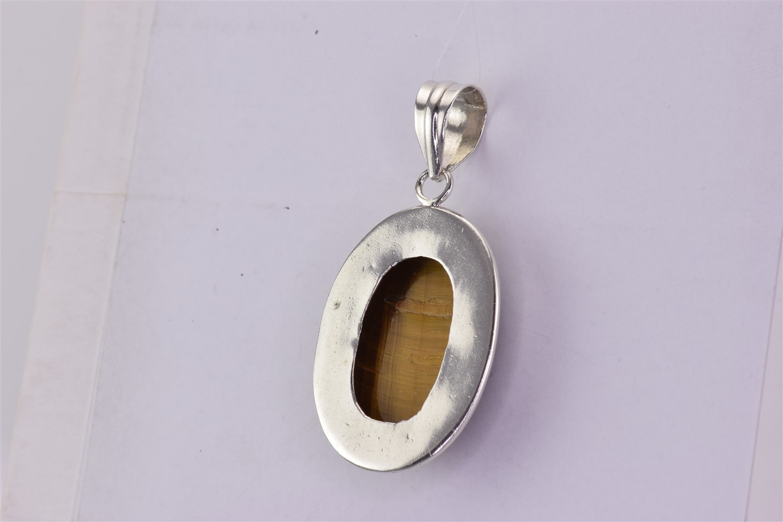 Sterling Silver 41mm x 26mm Oval Framed Tigers Eye Statement 925 Pendant 14g