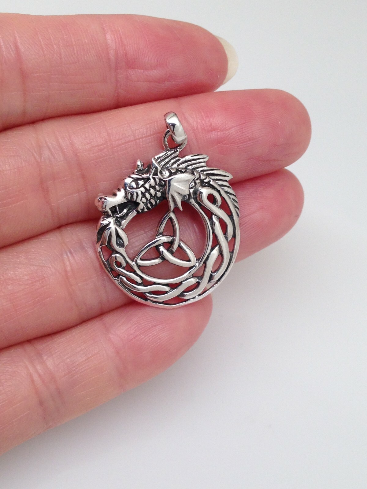 925 Sterling Silver Celtic Dragon with Trinity Knot Pendant Men 24mm0.95″/33mm