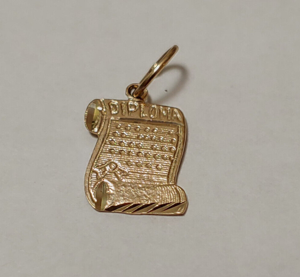 New 14k Yellow Gold Graduation Certificate Diploma Charm Pendant