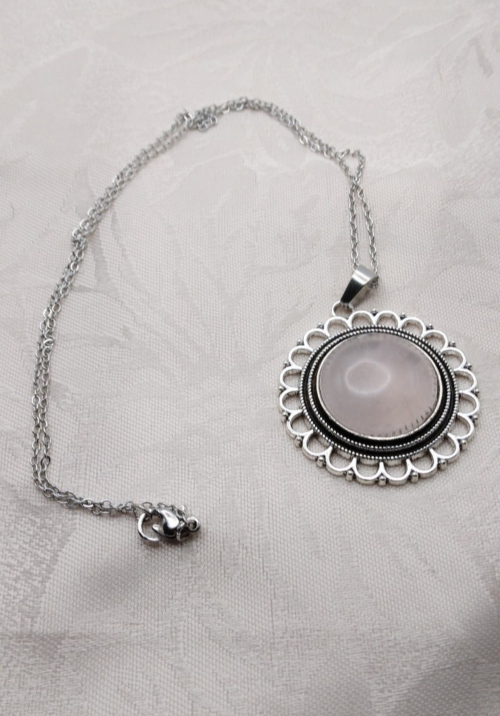 Rose Quartz Gemstone Necklace Silver 17″ NF Birthday Dainty Mother Handmade New