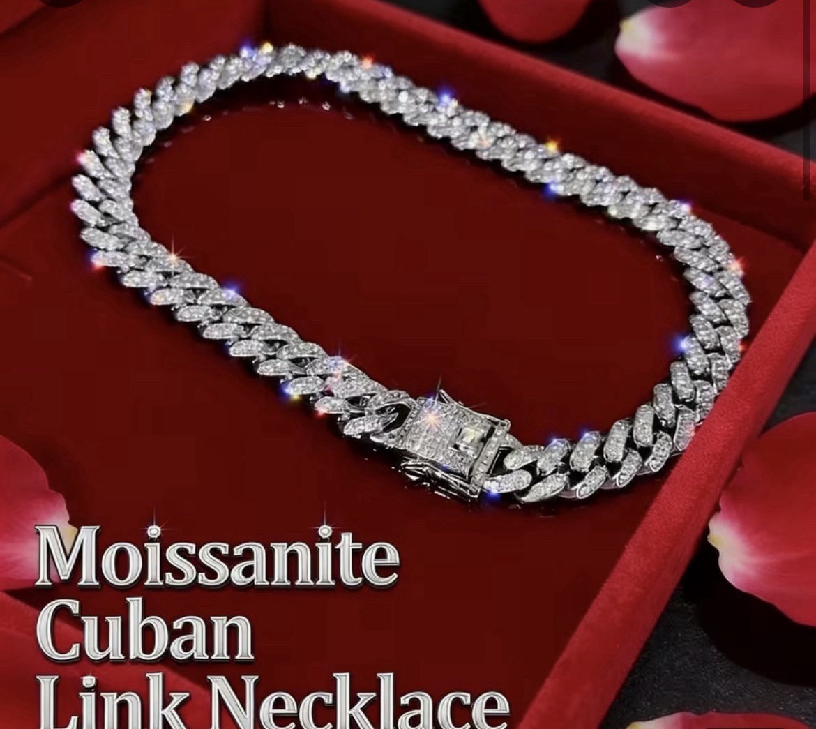 Silver Moissanite Hip Hop Cuban Link Necklace 22in