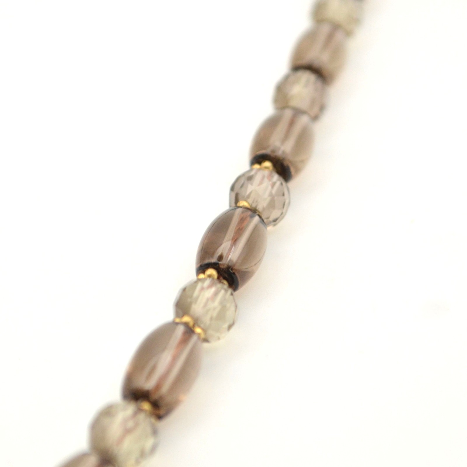 Smoky Quartz Beaded Necklace 14K Gold Clasp Faceted Teardrop Pendant 16in