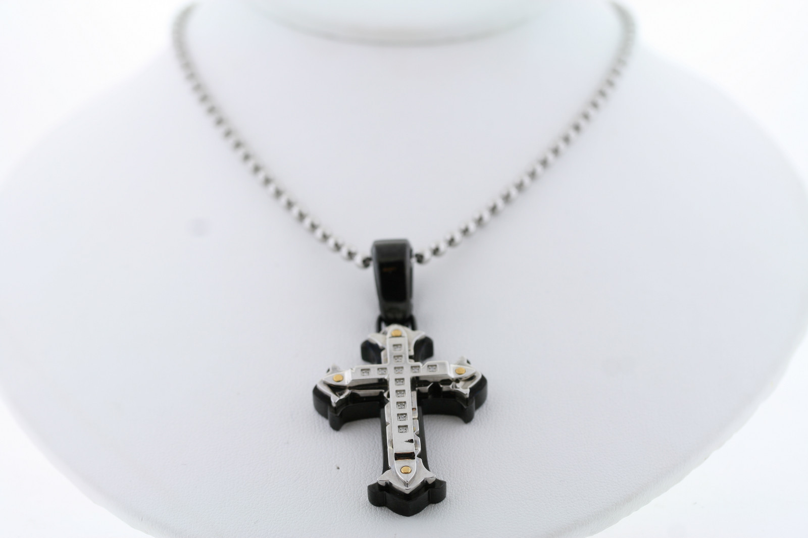 Black & Blue Jewelry Co. 2-Tone Stainless .06ctw Natural Diamond Cross Necklace