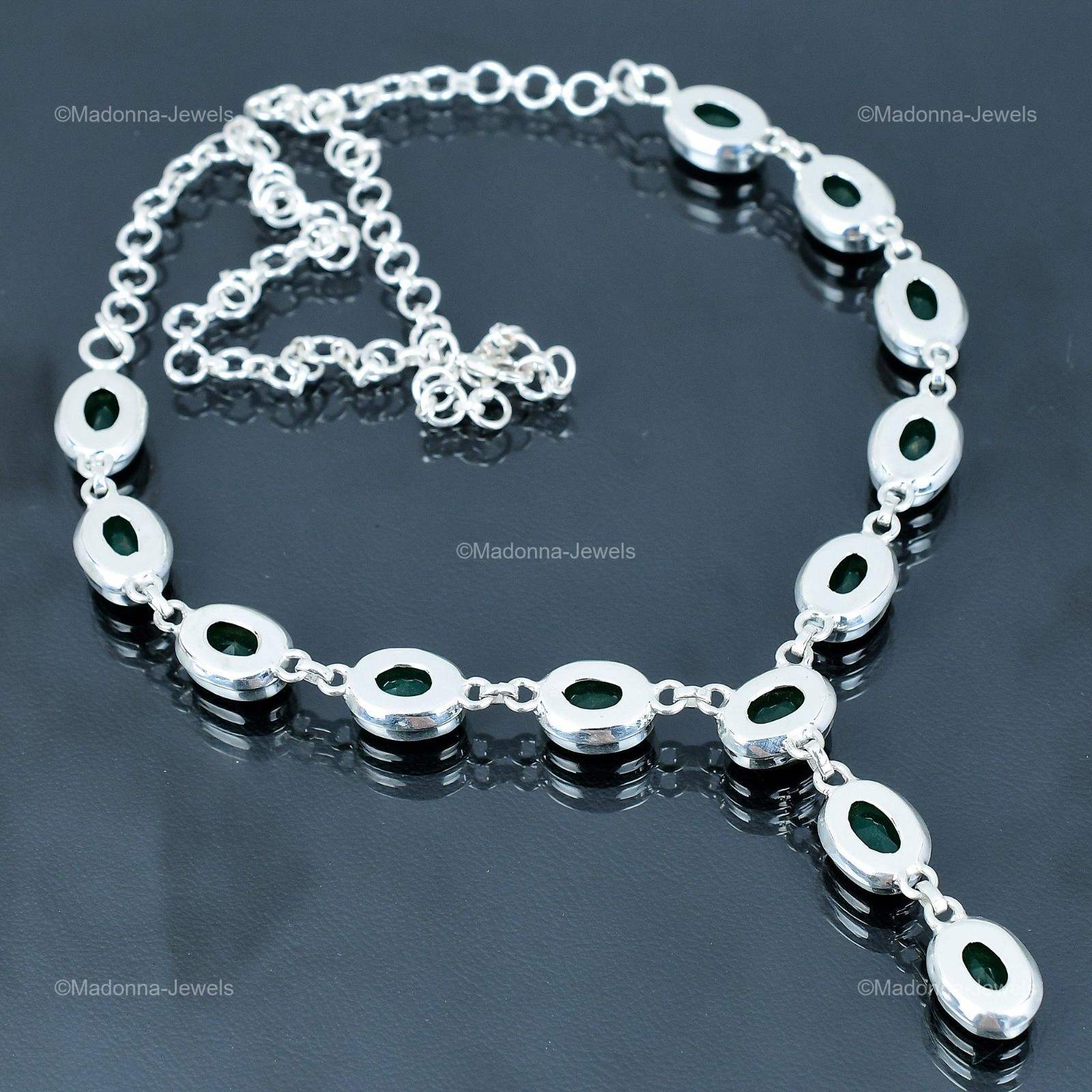 Halloween Sale Sterling Silver Natural Zambian Emrald Chain New Necklace Jewelry