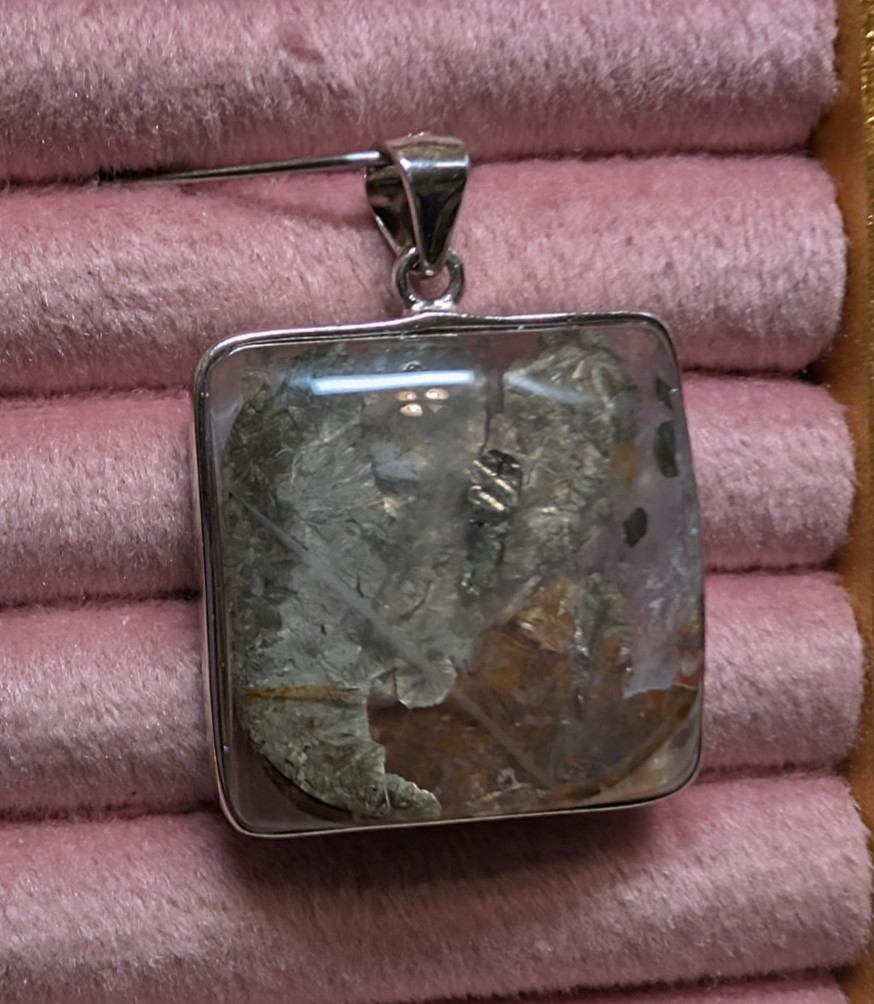 CHALCOPYRITE PEACOCK ORE IN CLEAR QUARTZ PENDANT STERLING SILVER S925 NATURAL