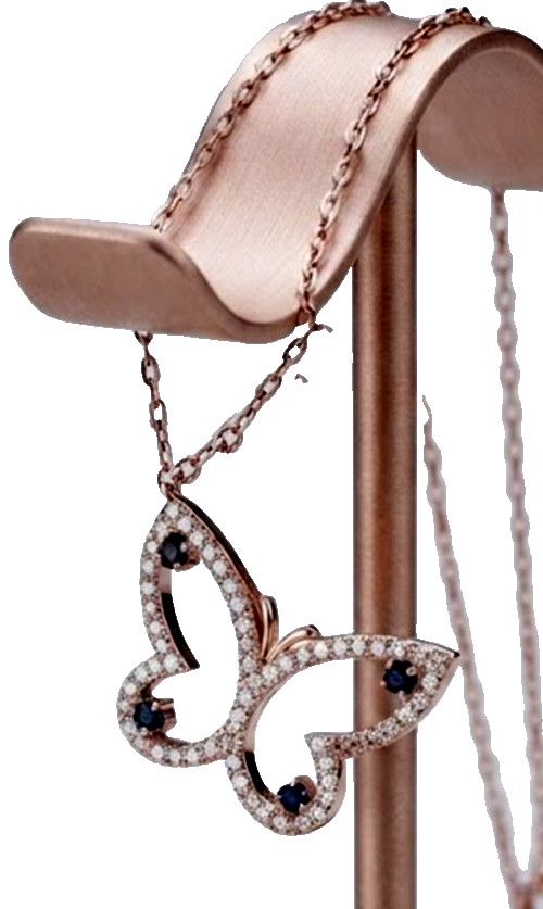 1.20ct Natural diamond 14k BIS Hallmarked rose gold Sapphire Butterfly Pendant