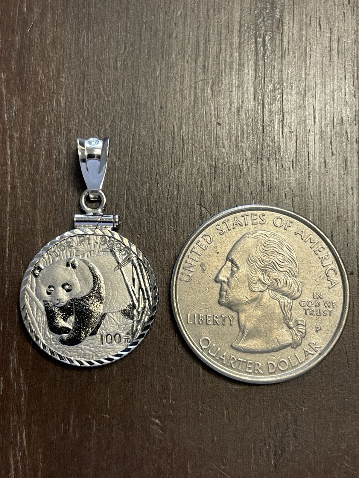 14K Solid White Gold Bezel Amulet with 1/10 Oz. Chinese Platinum Bullion Coin!