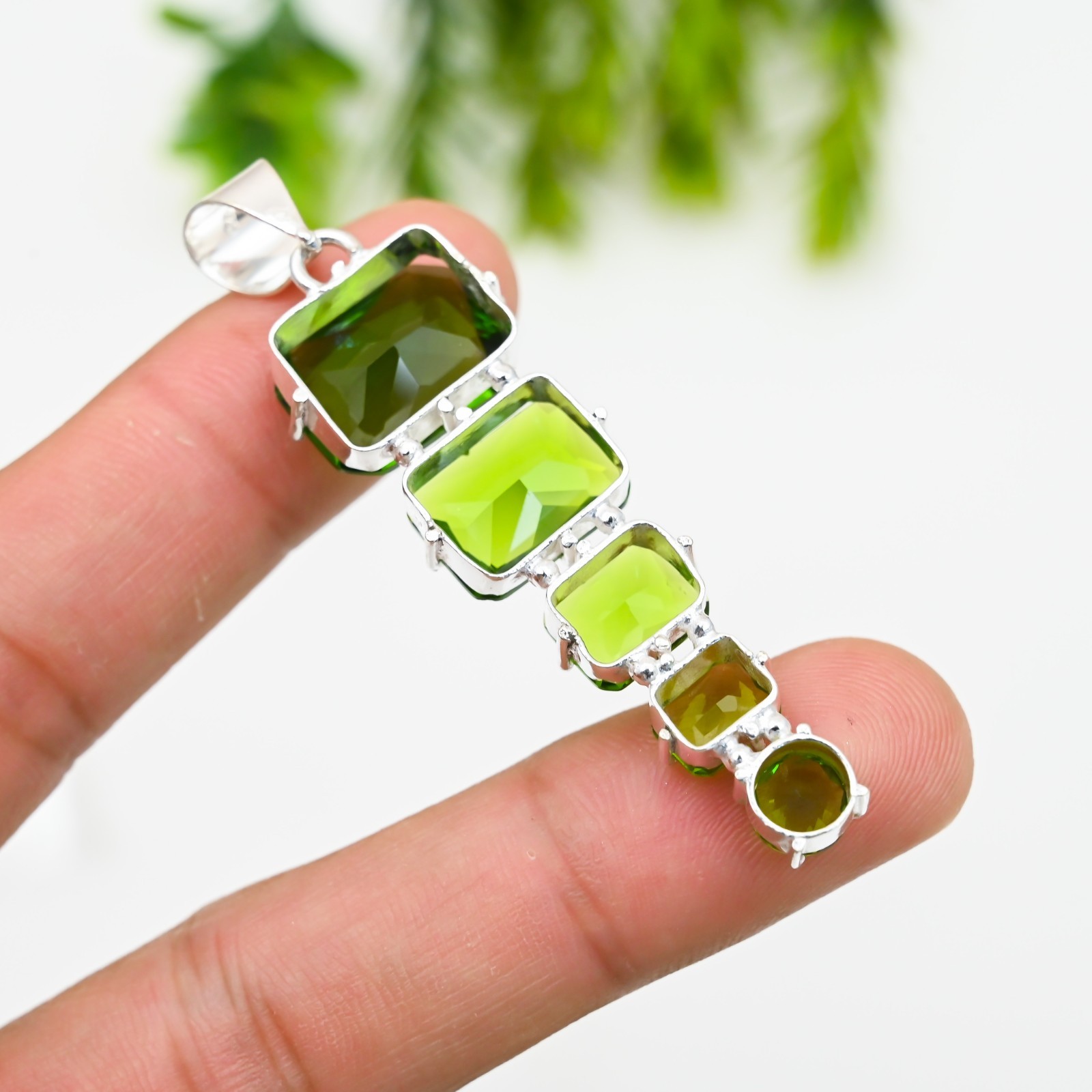 Green Peridot Gemstone 925 Sterling Silver Pendant Handmade Jewelry Gift For