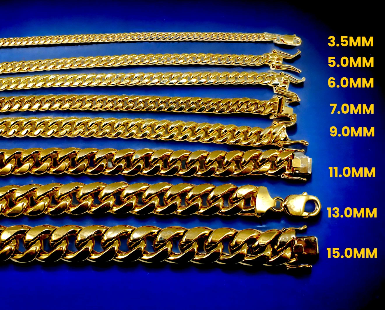 14K Yellow Gold 3mm-15mm Miami Cuban Link Chain Necklace All Sizes Real 16″-30″