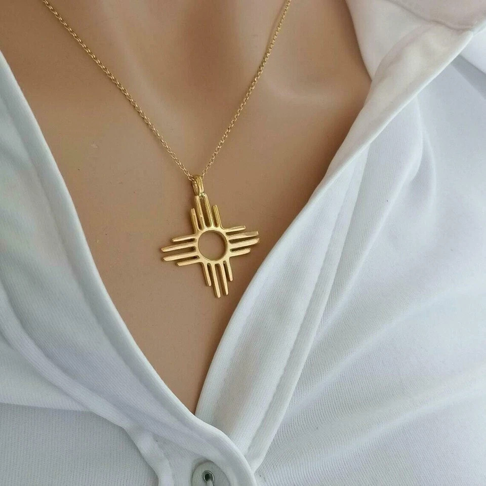 Beautiful ZIA Sun Symbol Women’s Pendant Necklace 18″ 14K Yellow Gold Plated