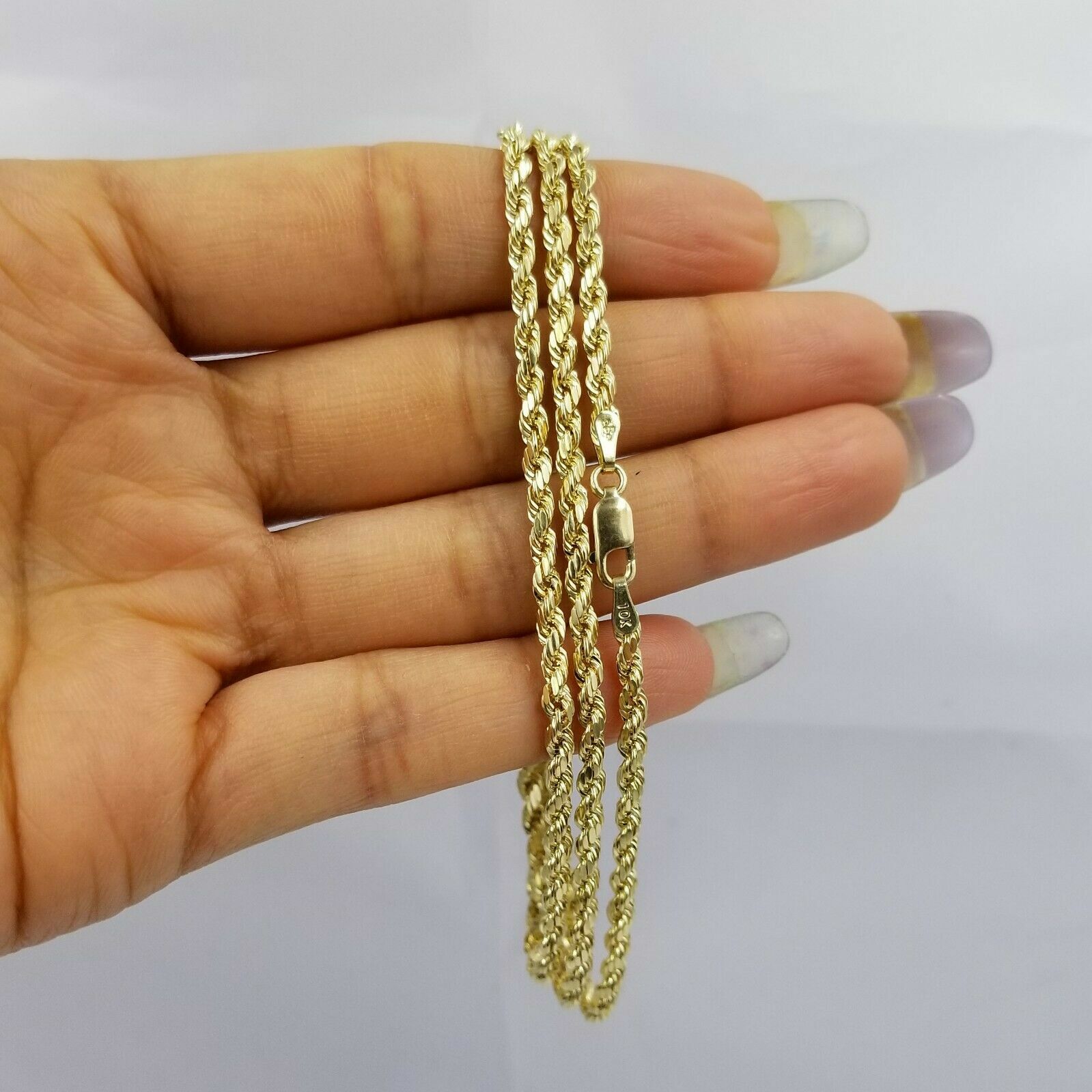 10k Gold Rope Chain 2mm-8mm Necklace 16-30 Inch men women Diamond cut Real Sale