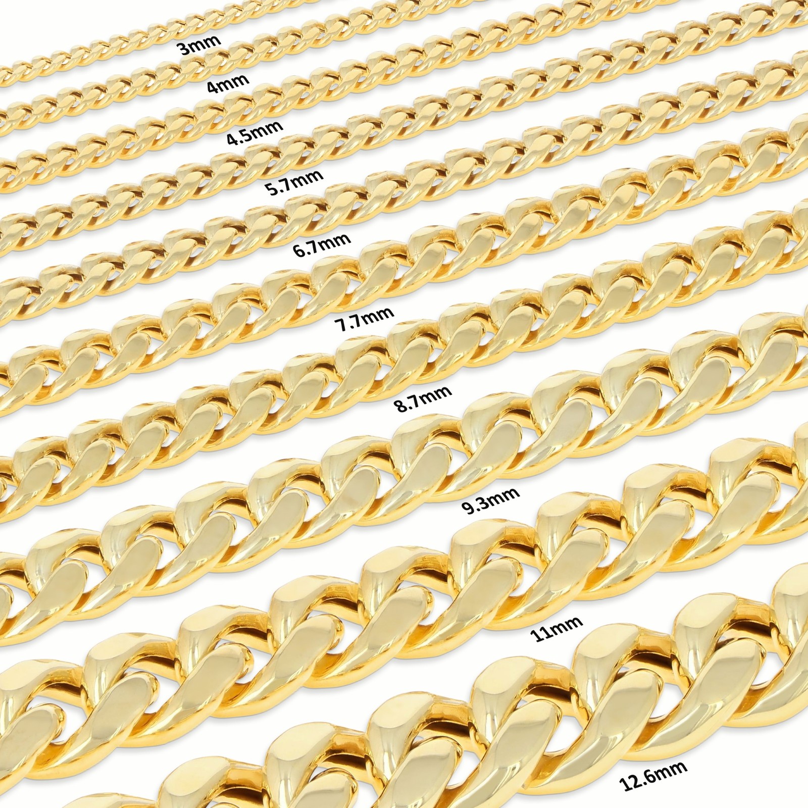 14K Real Yellow Gold 3mm-12.6mm Miami Cuban Lightweight Chain Necklace 16″ – 30″