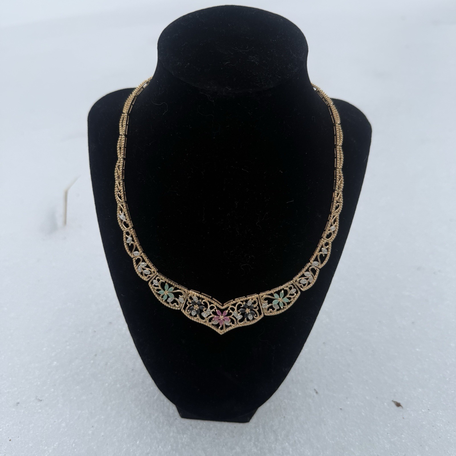 Classic Treasures 18k Gold-Over-Silver Precious Stone Necklace