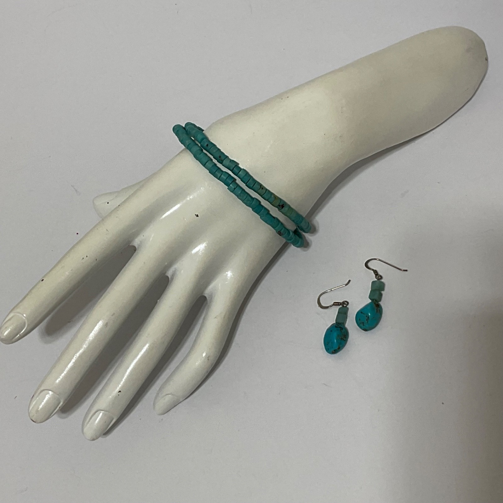 Artisan Turquoise Heishi Bead Collar Necklace Sterling Silver Gift Earrings 925