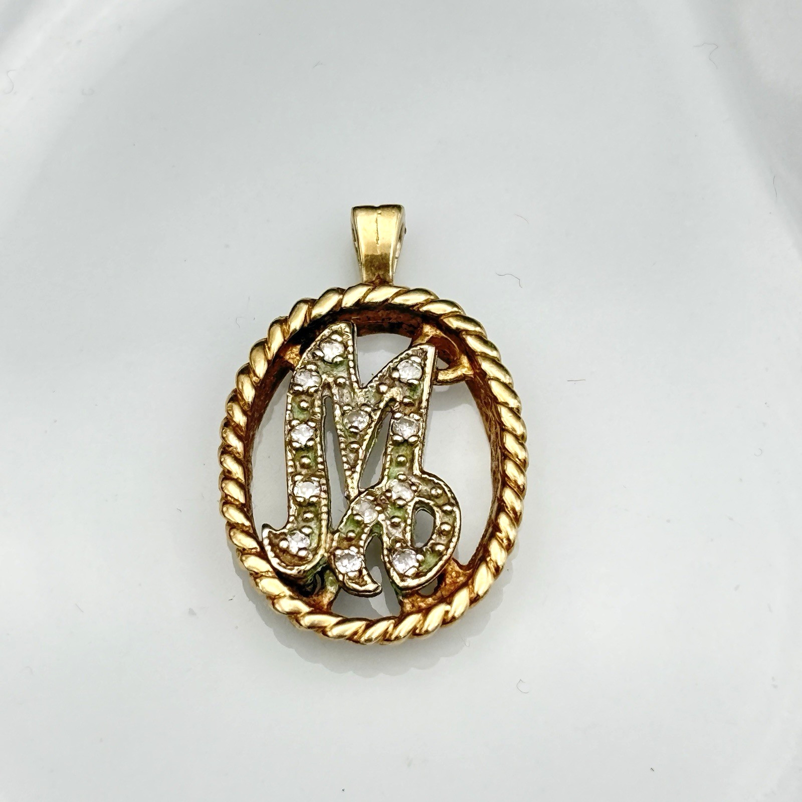 Estate 14K Yellow Gold and Natural Diamond Pendant Fancy Initial M 3.26g