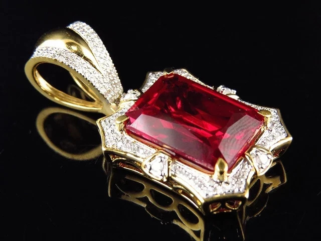 2.80Ct Emerald Cut Lab Created Red Ruby Women’s Pendant 14K Yellow Gold Plated
