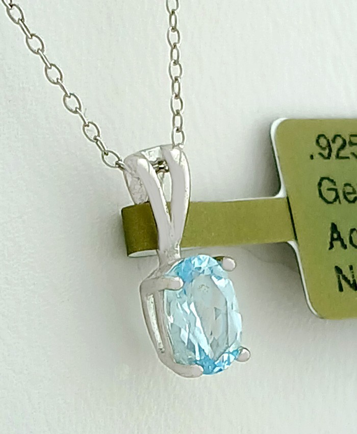 GENUINE 0.78 CT. AQUAMARINE PENDANT – 14K WHITE GOLD – New With Tag