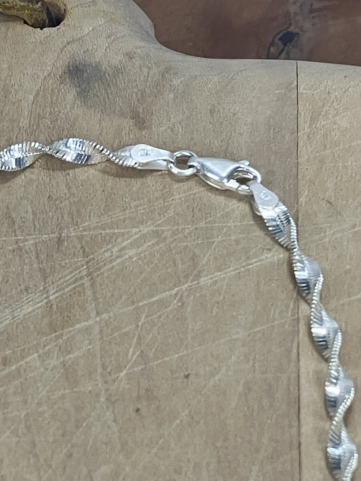 Italy 925 sterling silver chain necklace Diamond Cut Twist Rope Design Sparkle