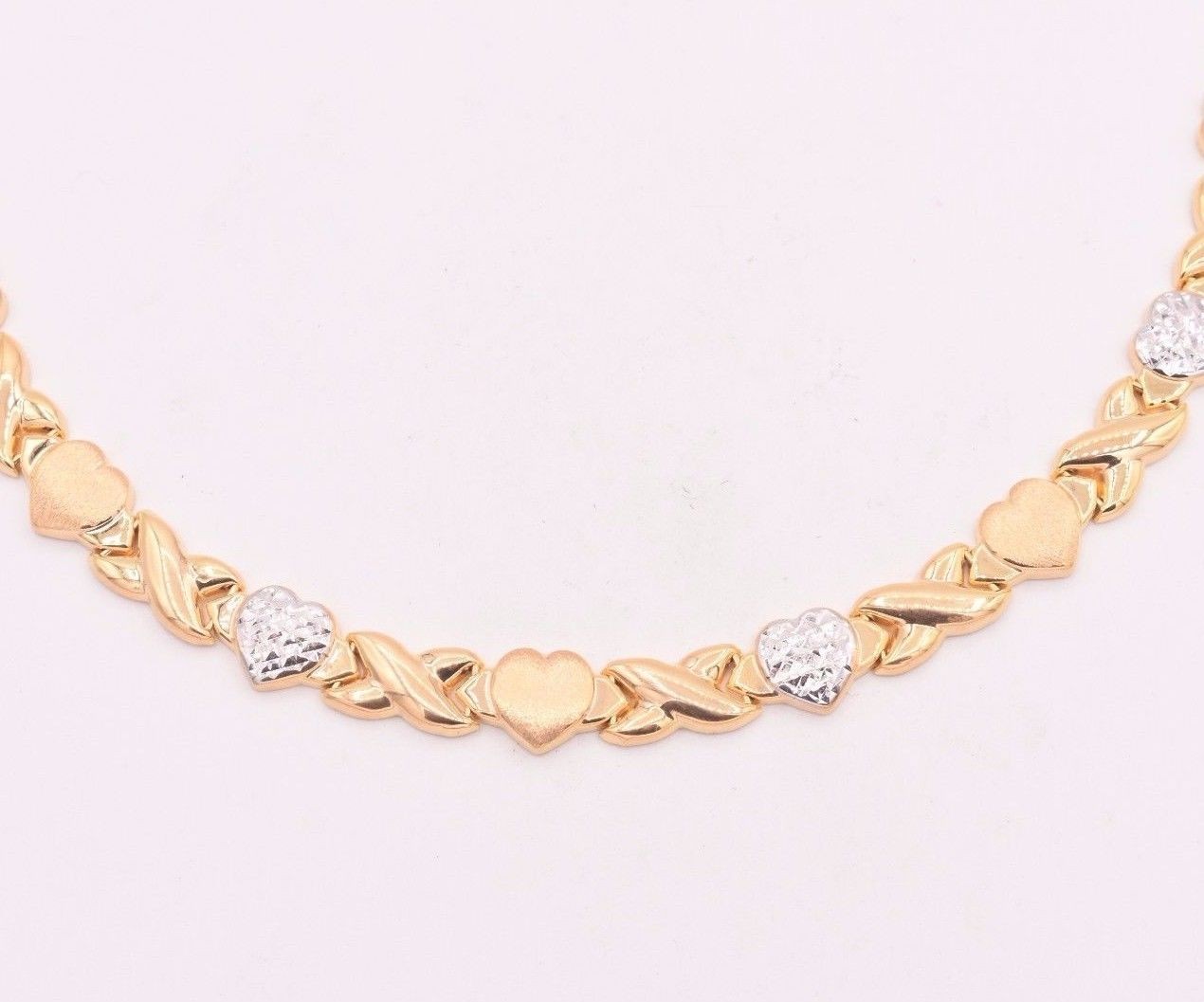 Hearts & Kisses Stampato Chain Necklace 14K Yellow White Gold Plated 925 Silver
