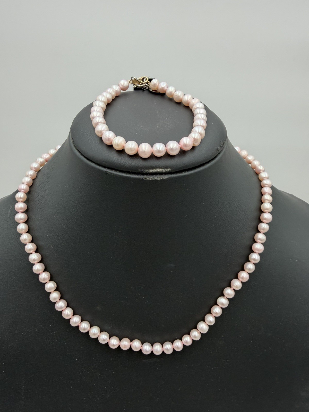 10k Gold Claps JCM Jacmel Pink Pearl Necklace/Choker And Bracelet Vintage