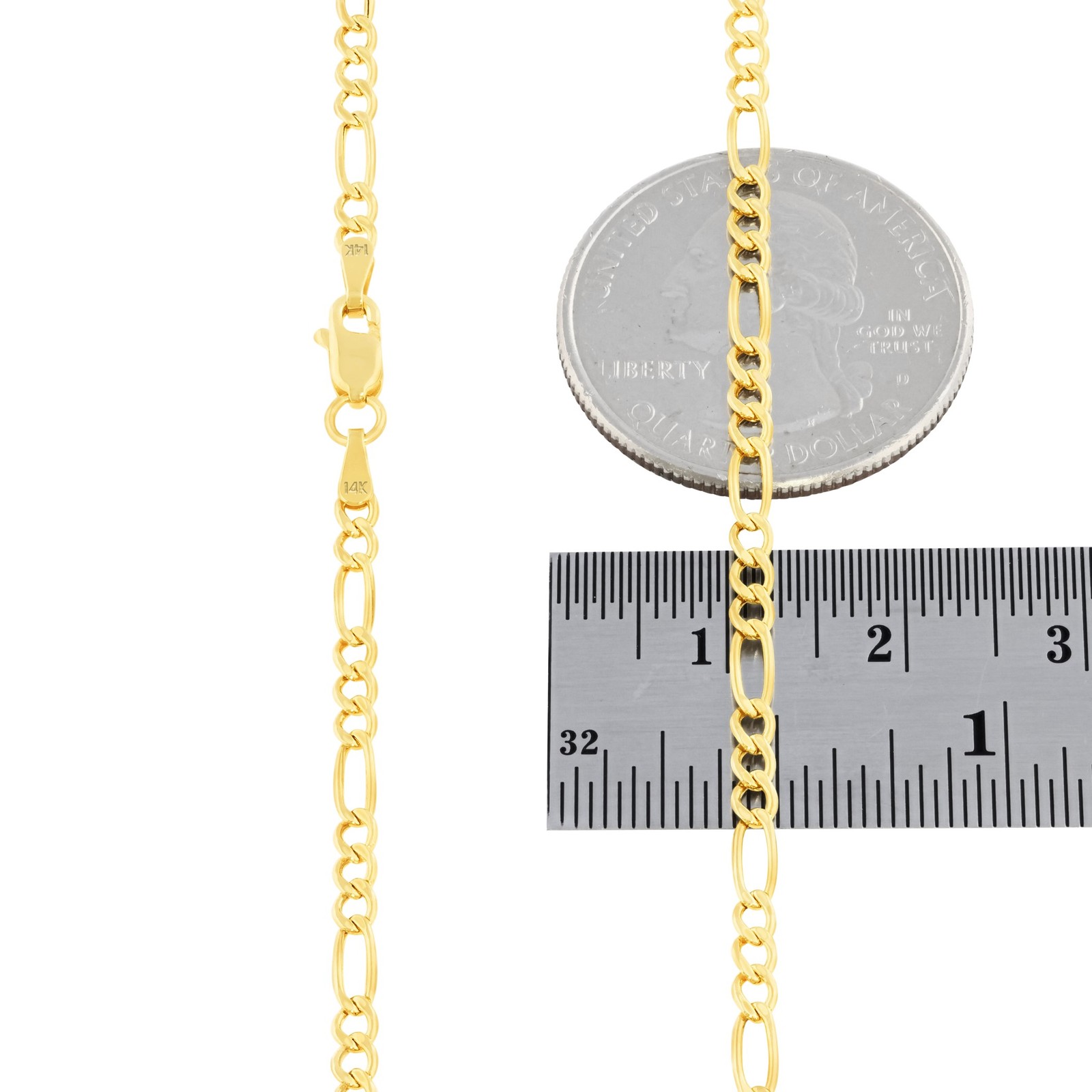 14K Yellow Gold 2.5mm Figaro Chain Link Italian Necklace Mens Womens 16″- 26″