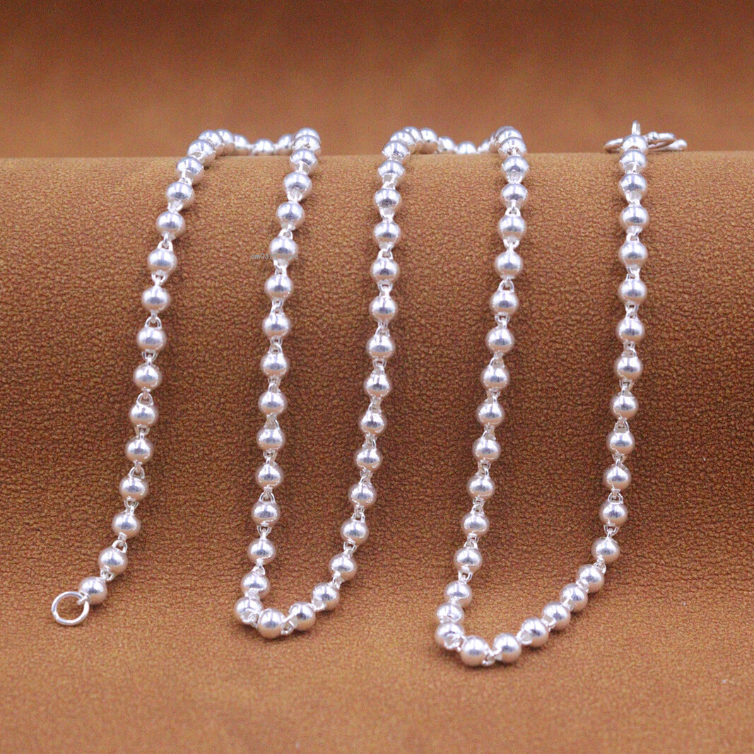 Pure 999 Fine Silver Necklace Men Women 3mm Beaded Sweater Chain 20inch L