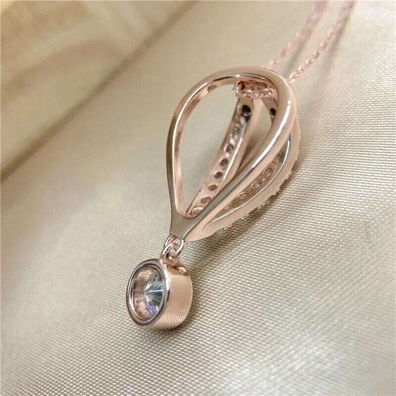 1.50Ct Round Cut Diamond Crown Pendant 14K Rose Gold Plated 18″ Chain