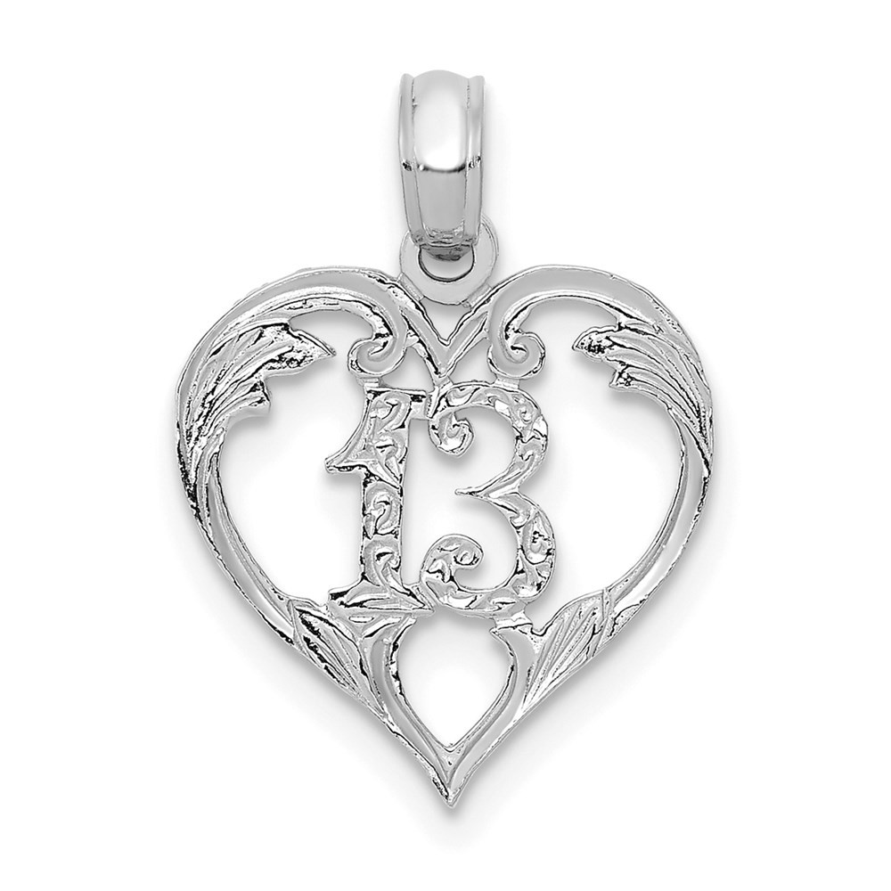 Real 14K White Gold 13 in Heart Cut-out Pendant; 0.73 g; Length: 17.65 mm