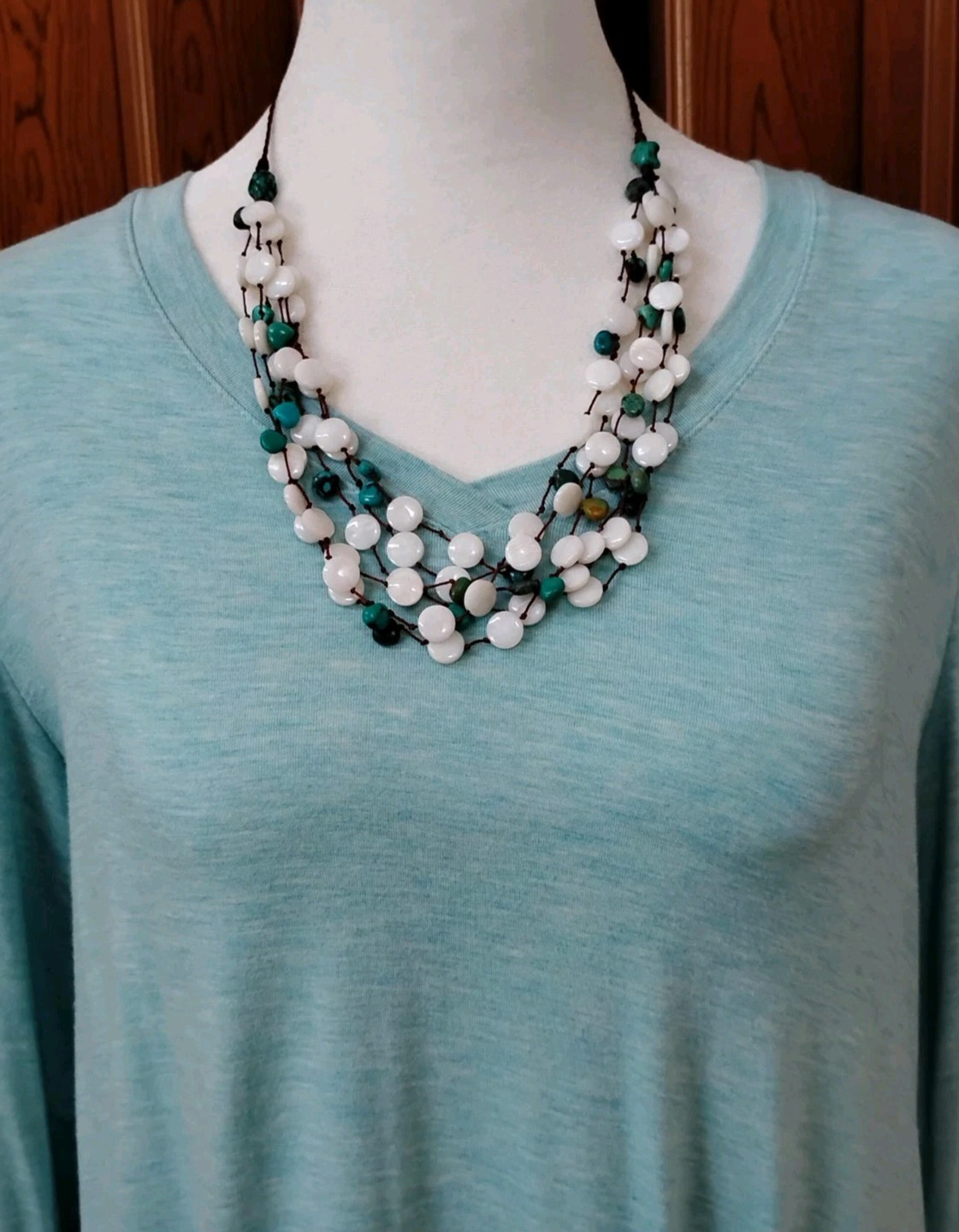 Jay King Mine Finds Mother of Pearl Turquoise Knotted Cord Layered Necklace