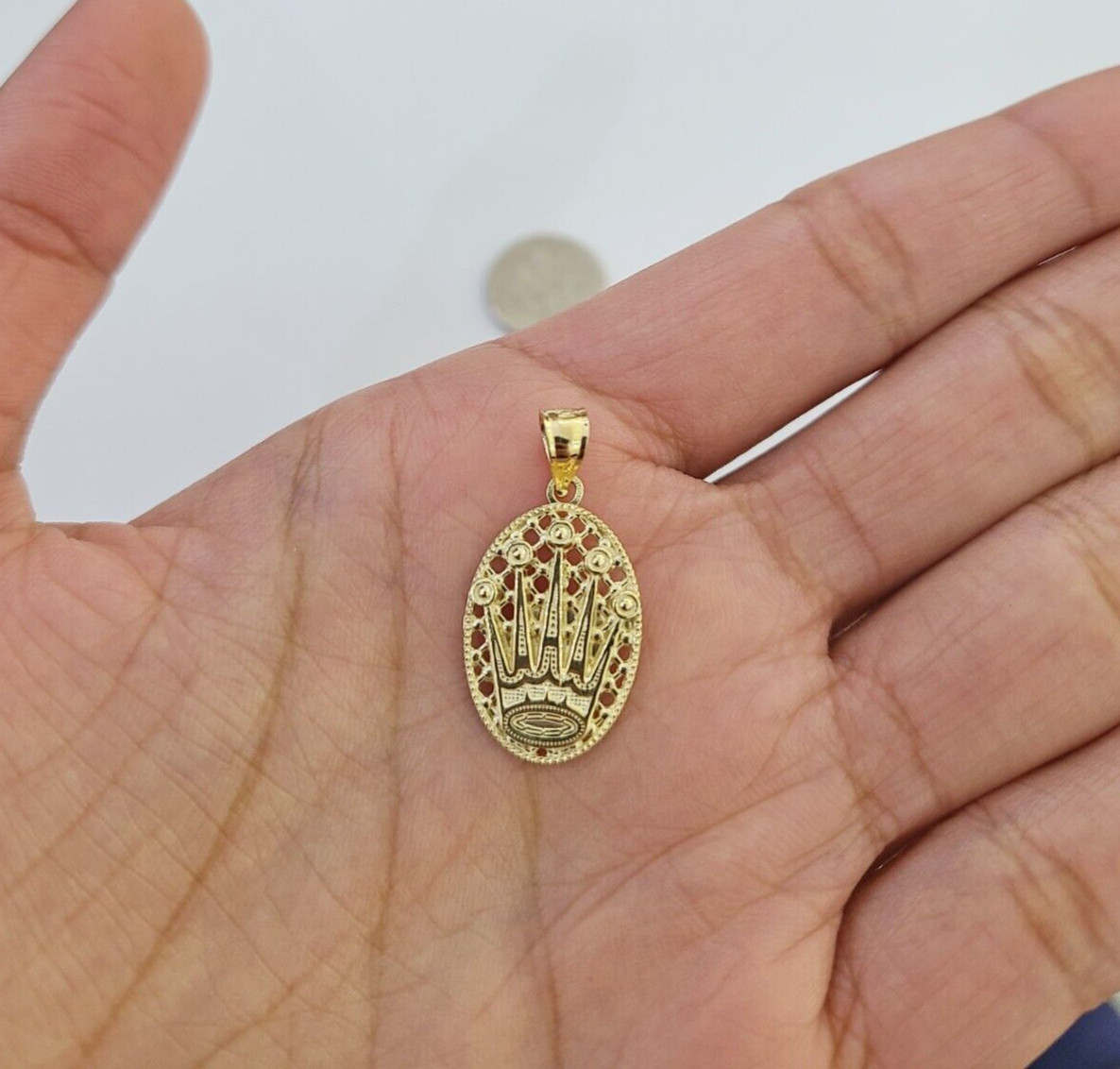 10K Real Yellow Gold Crown Circular Charm Pendant Gold 10k Free Shipping On Sale