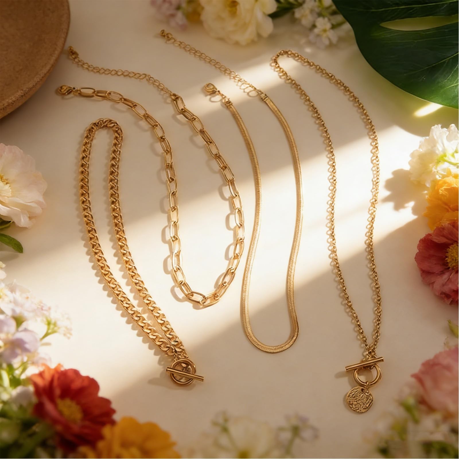 QCWN Gold Layered Necklaces for Women Non Tarnish Chunky Necklace Stack Thick…