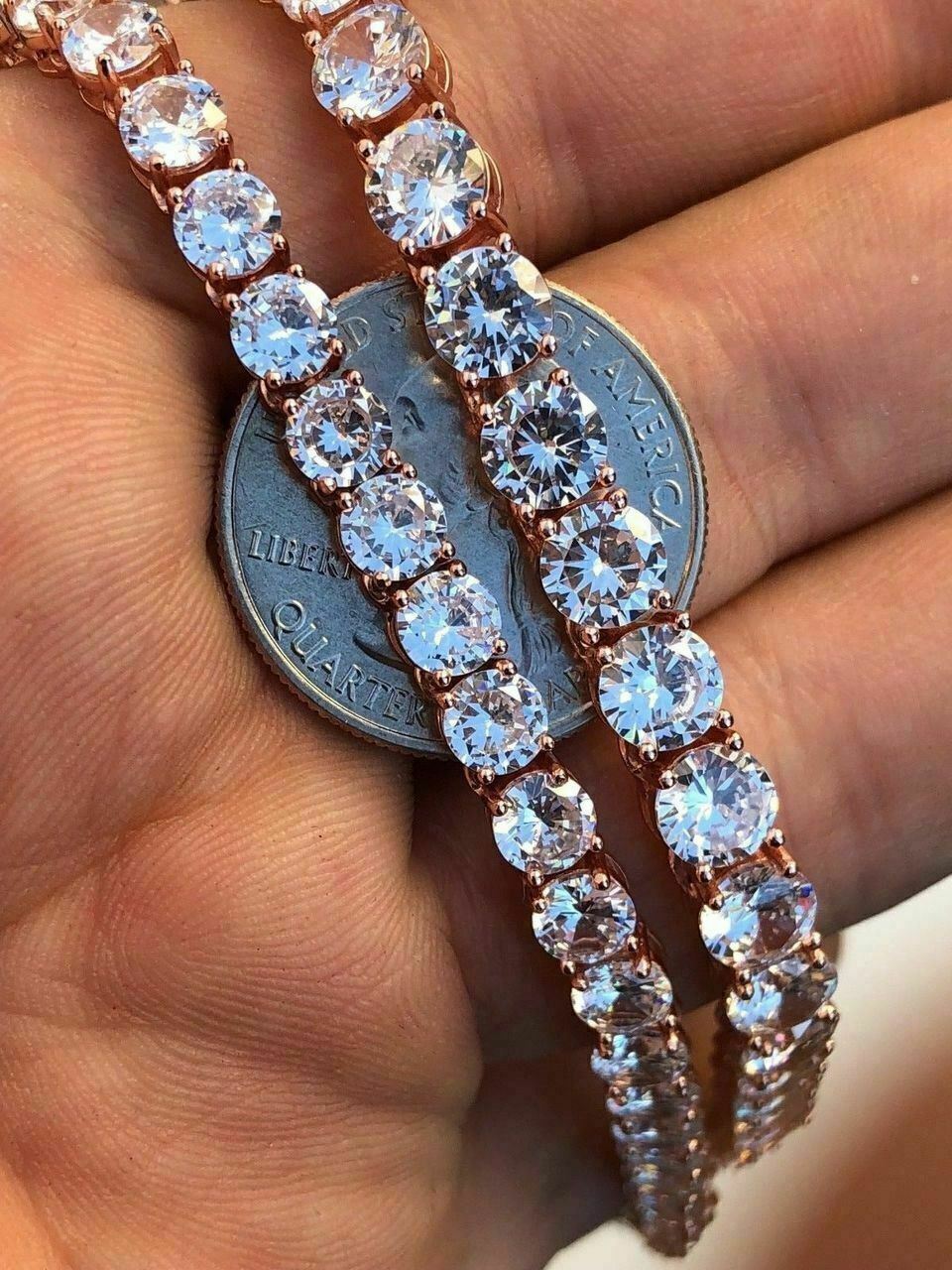 Cadena TENNIS De Plata 925 SOLIDA Bañada en Oro ROSA De 14K Con Diamantes Unisex