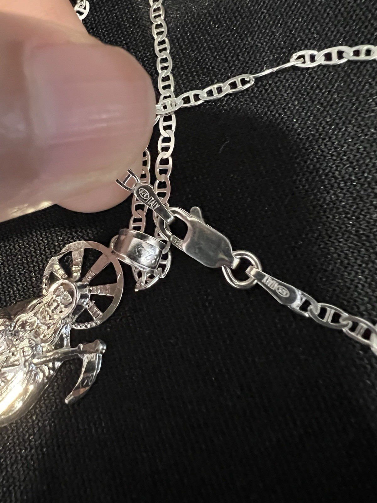 925 Sterling Silver Women Men Small Santa Muerte Grim Reaper Mariner Chain 18 24