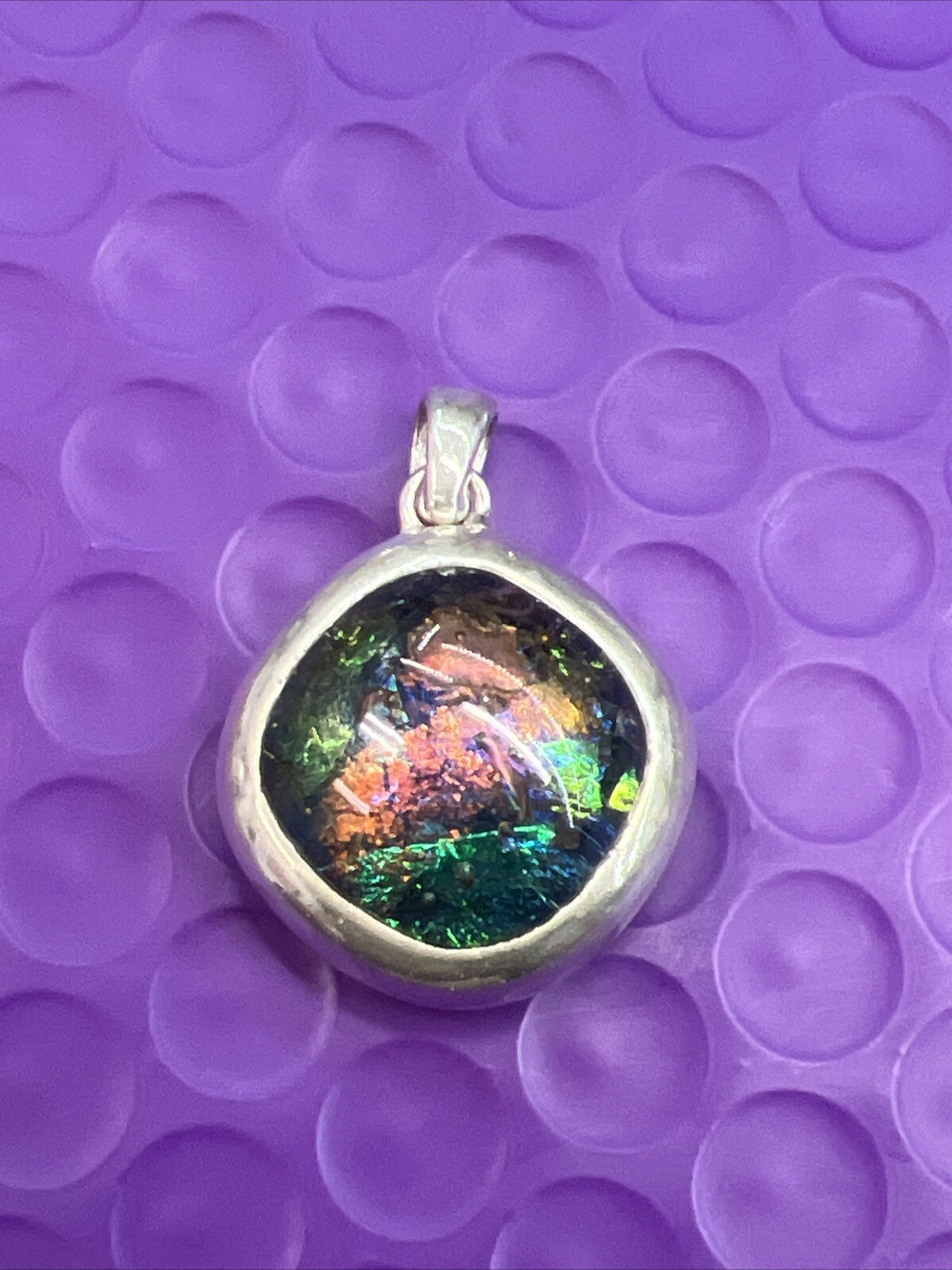 ❤️ Sterling Silver Multicolor Dichloric Glass Square Pendant 925 (2246)