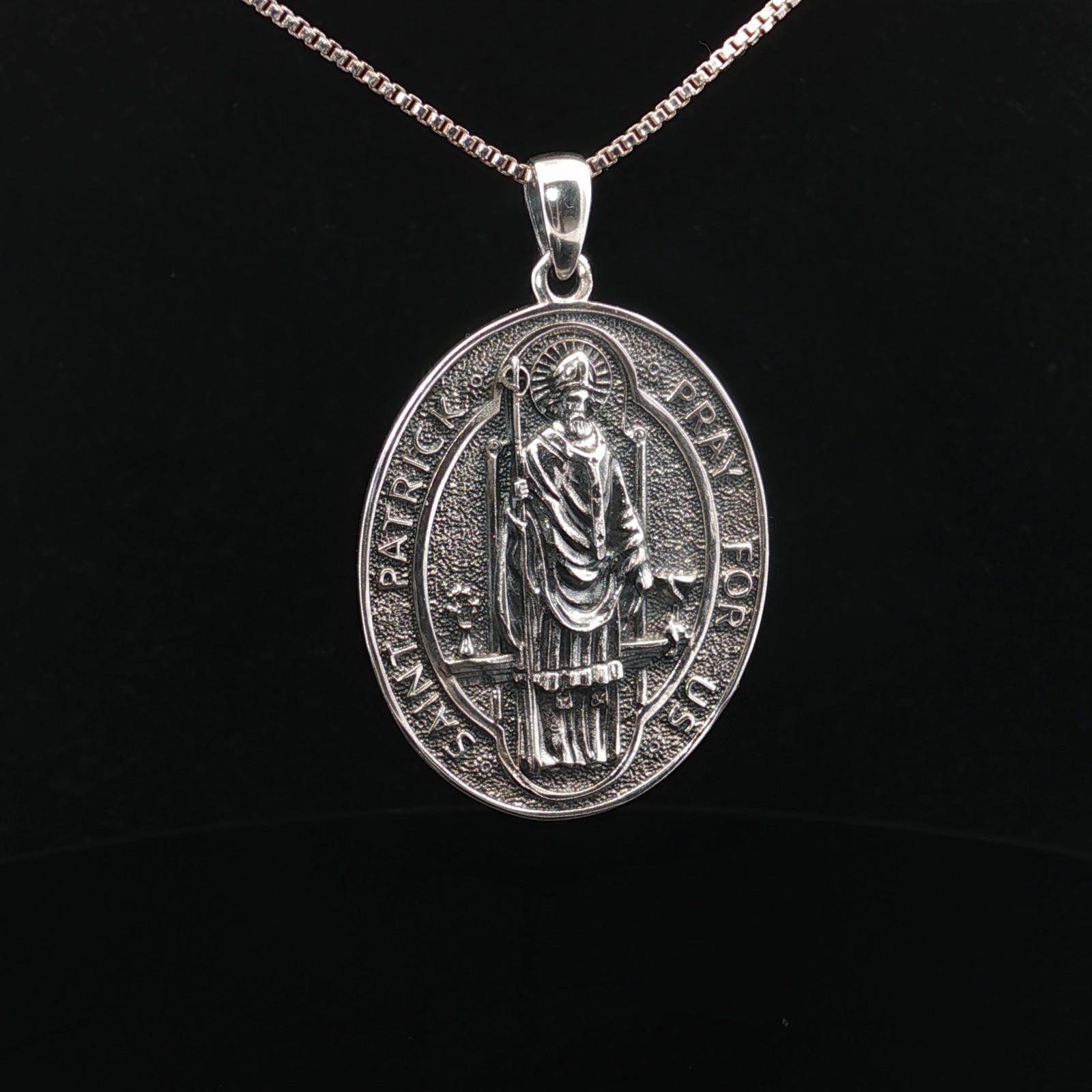 Sterling Silver Two-Sided Saint Patrick Necklace