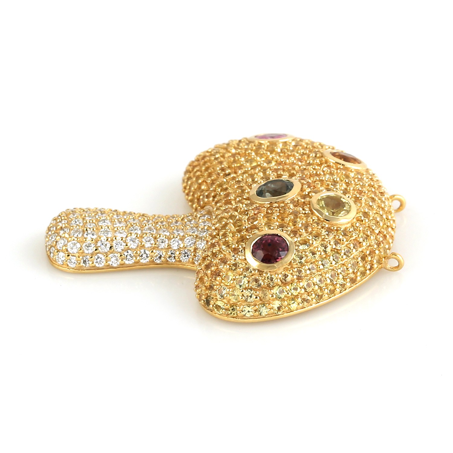14k Yellow Gold Pave Diamond Multicolor Sapphire Mushroom Pendant For Women