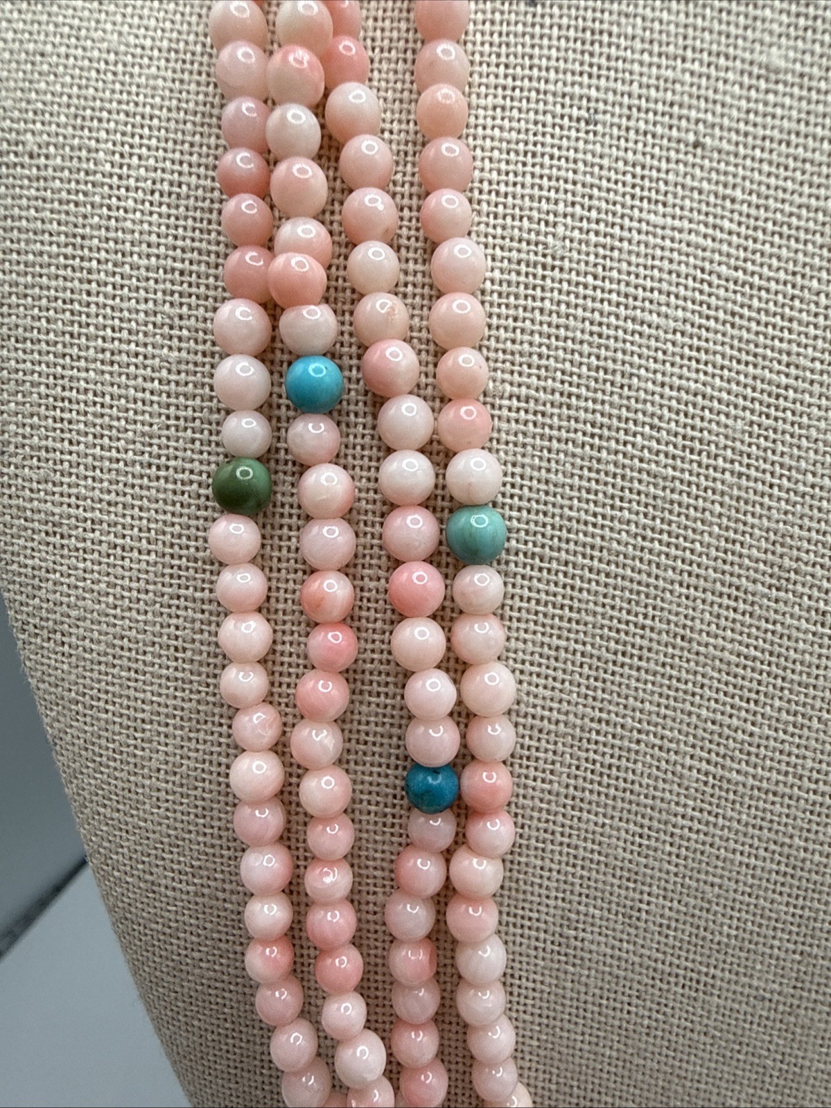 Jay King Super Long 96” 8ft Long Angel Skin Coral & Turquoise 925 Bead Necklace