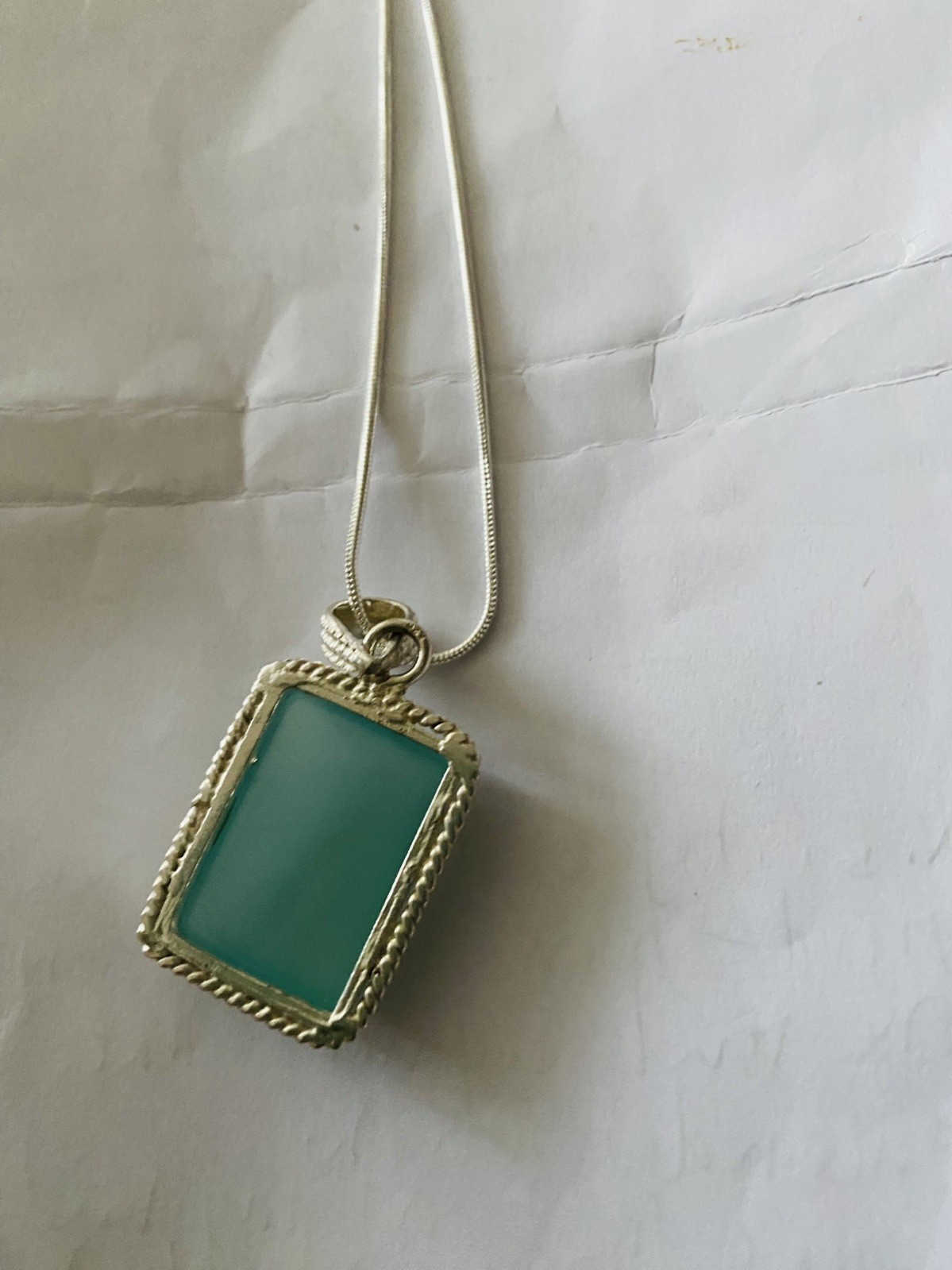 Vintage big Aqua Chalcedony Pendant 925 Silver 20”chain.4×2.5cm UK Seller VGC