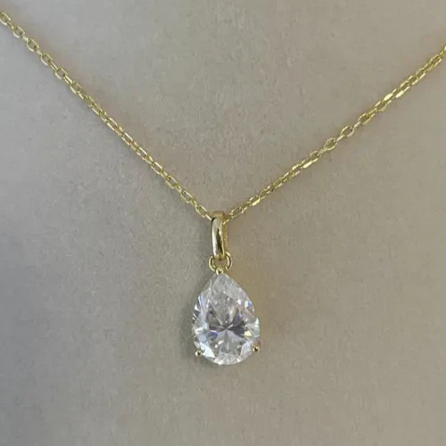 3.00Ct Pear-Cut Lab Grown Diamond Solitaire Necklace Pendant 14k Yellow Gold