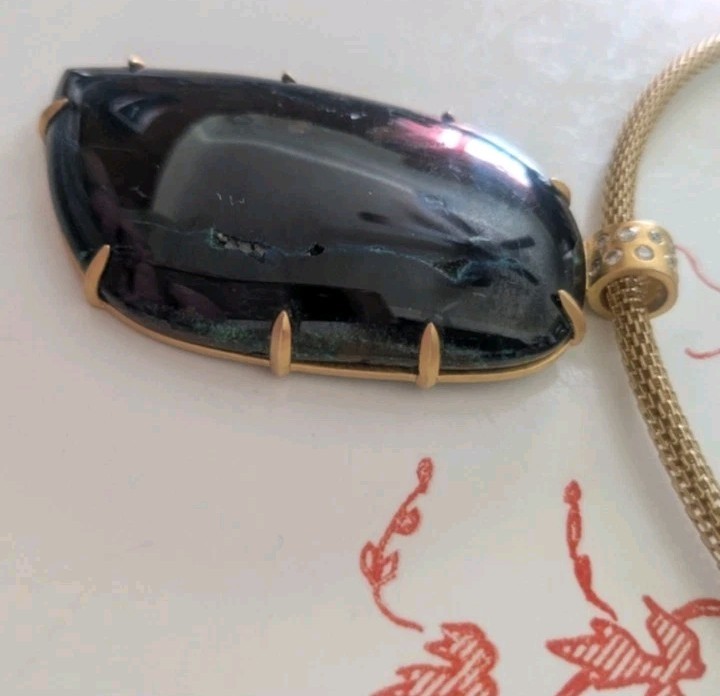 10k Yellow Gold Diamond Bail Blue Azurite Gemstone Large Pendant OOAK Women’s