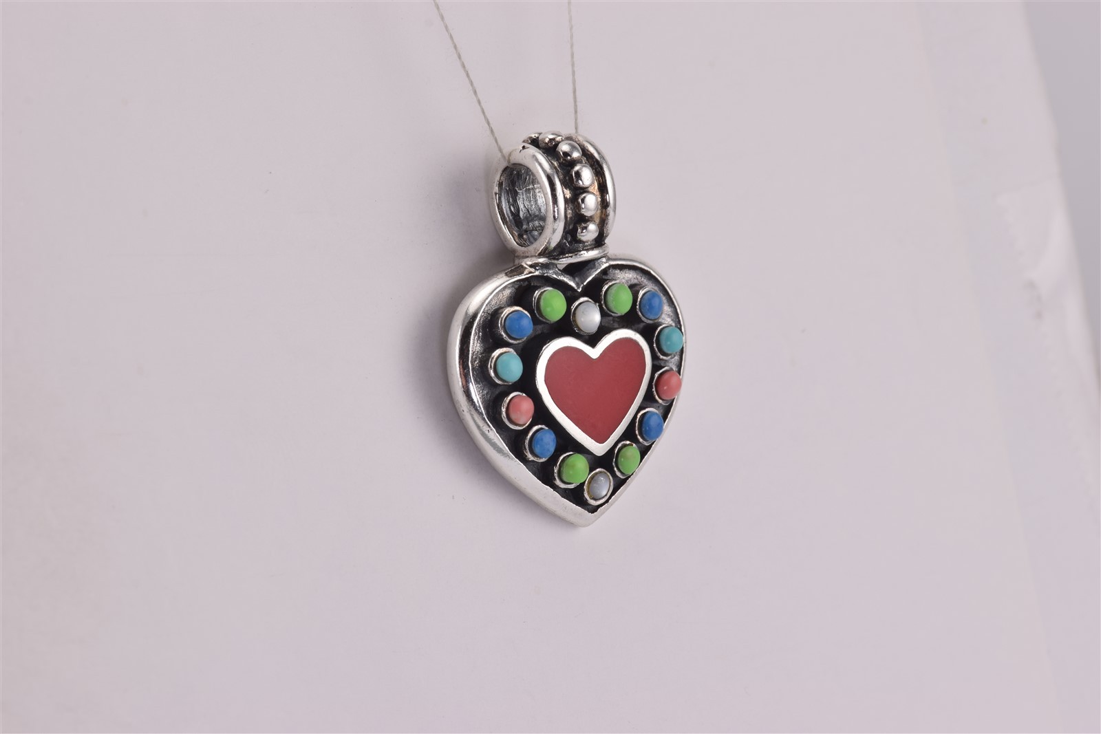 Sterling Silver 31mm x 26mm Mixed Gemstone Buttons Triple Heart Slider Pendant