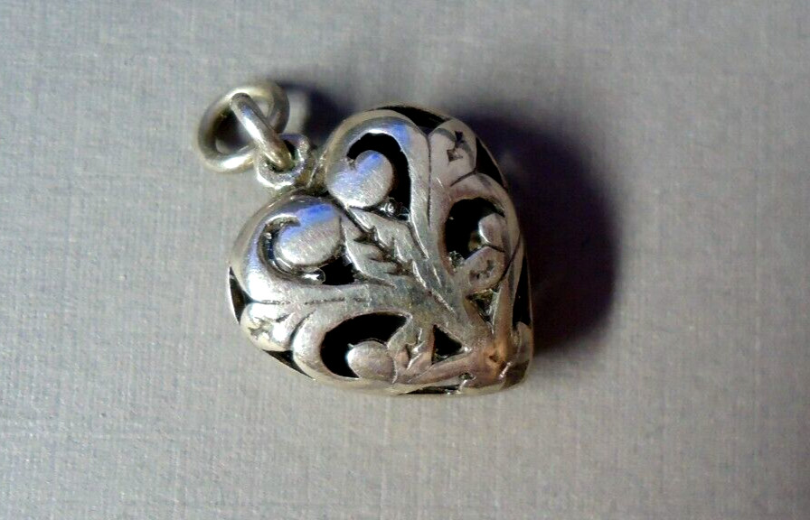 Old Unbranded Sterling Silver Openwork Filigree Fat Puffy Heart Charm Pendant