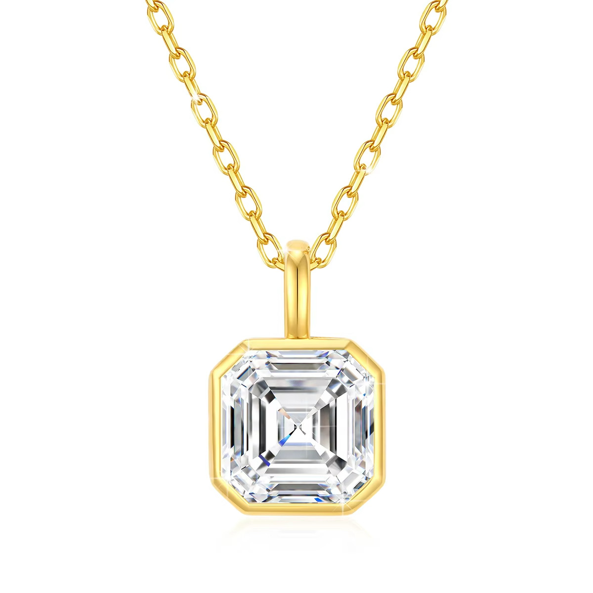 14K Gold 2ct Asscher Cut 7x7mm Moissanite Solitaire Pendant Necklace Gift