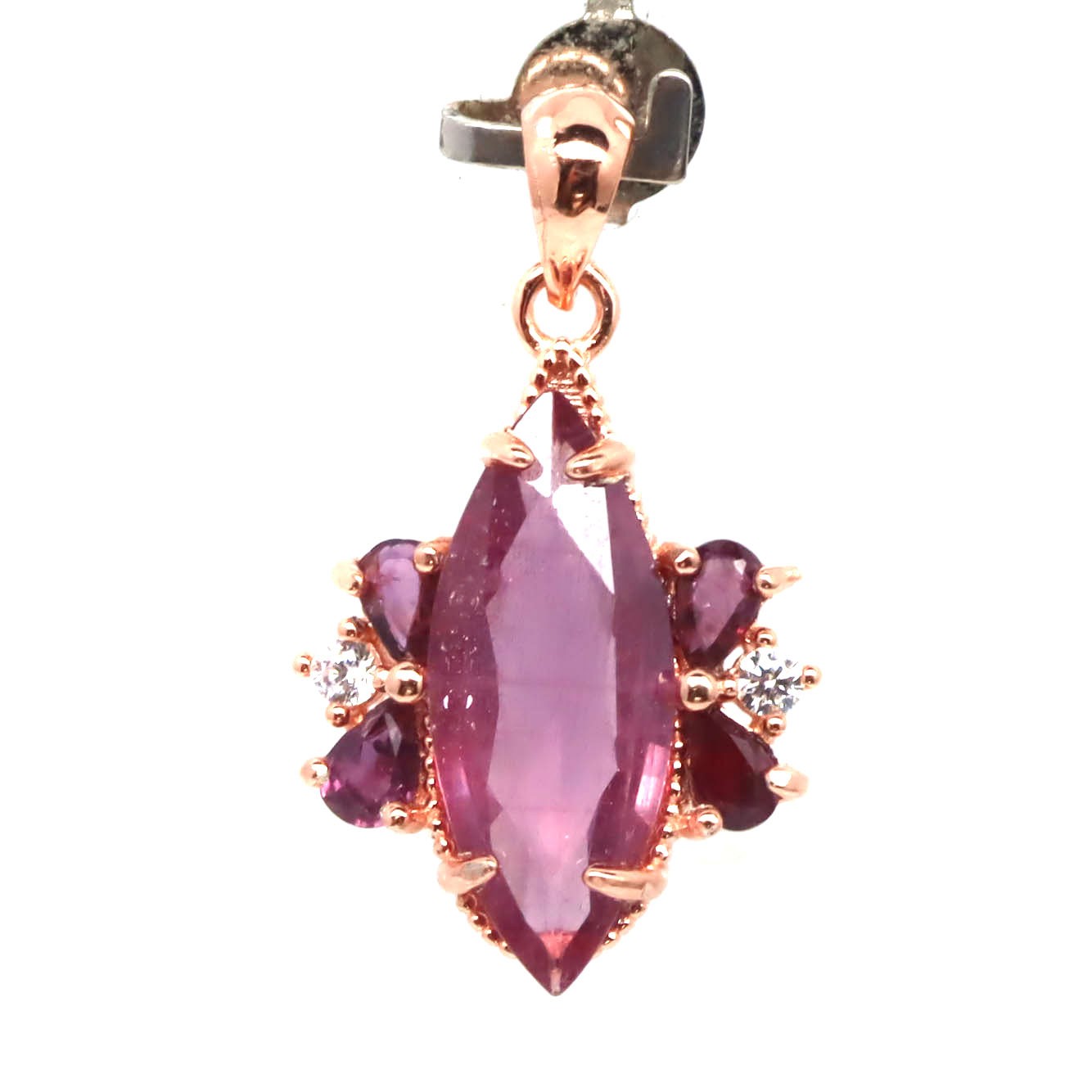 Thai Handmade 7 x 16 mm. Pink Ruby & White Zircon Pendant