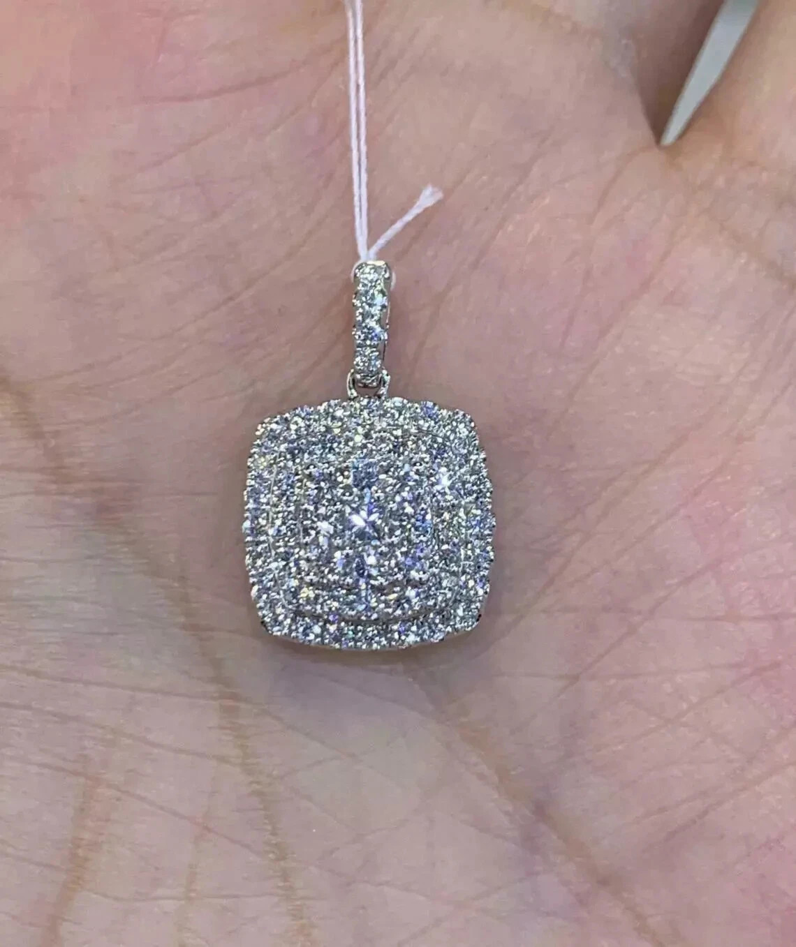 1.30Ct Round Cut D/VVS1 Diamond Cluster Pendant Free Chain 14K White Gold Finish