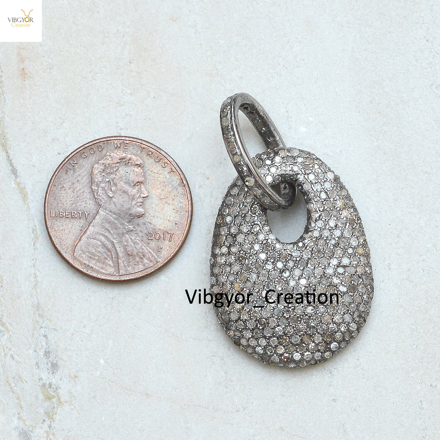 Natural Pave Diamond Pendant 925 Oxidized Silver Gold Plated Christmas Gifts